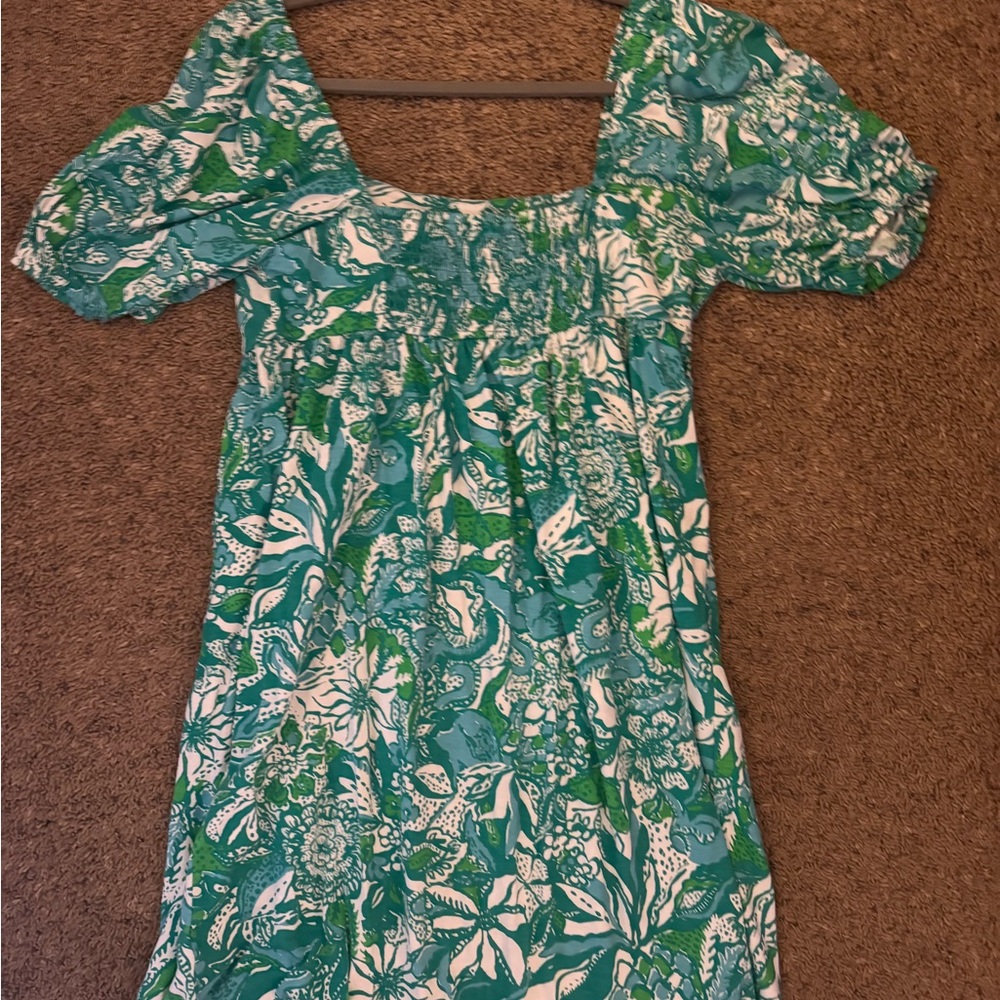 Floral Green and White Dress